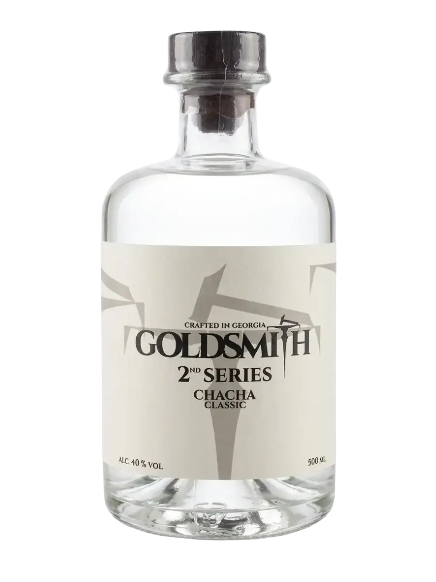 GoldSmith 2nd Series Classic Chacha bottle, 500ml 40% ABV, on white background